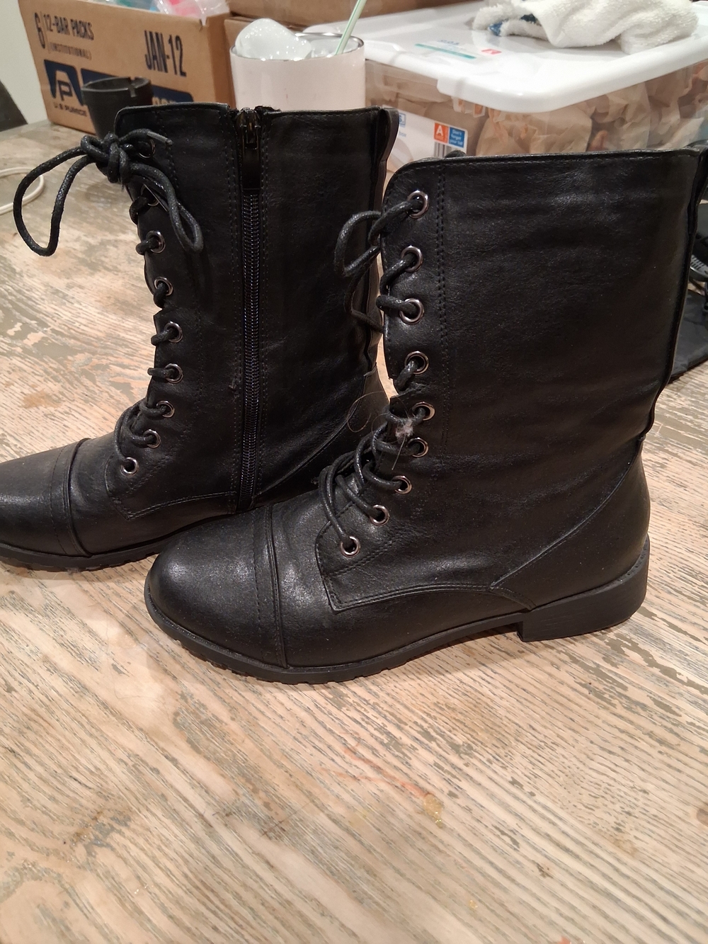 Black Lace-Up Combat Boots - Women's